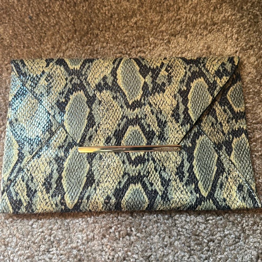 Bcbg brand new snake pattern envelope clutch with garment bag